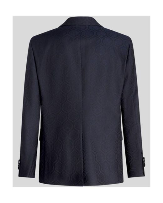 Etro Blue Patterned Single-Breasted Blazer for men