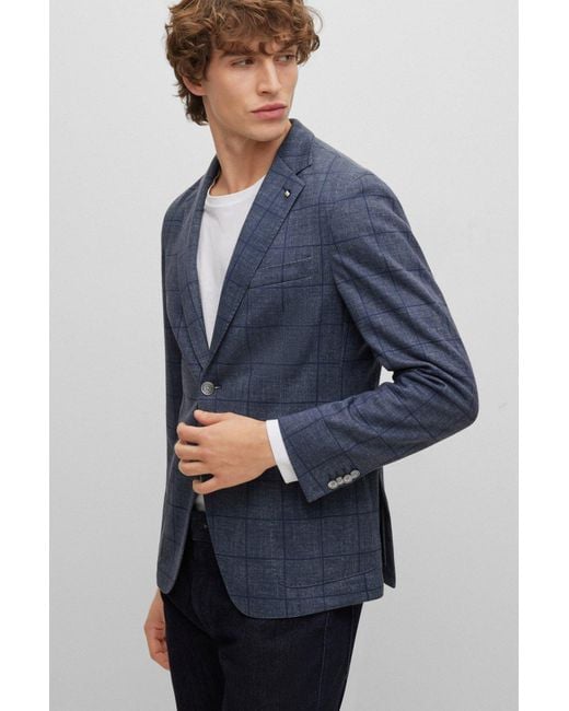 Boss Blue Checked Single-Breasted Blazer for men