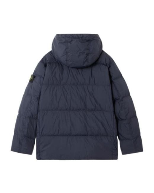 Stone Island Blue Logo Patch Zip-Up Hooded Jacket for men