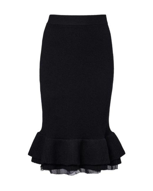 Nina Ricci Black Peplum Wool-Blend Midi Skirt
