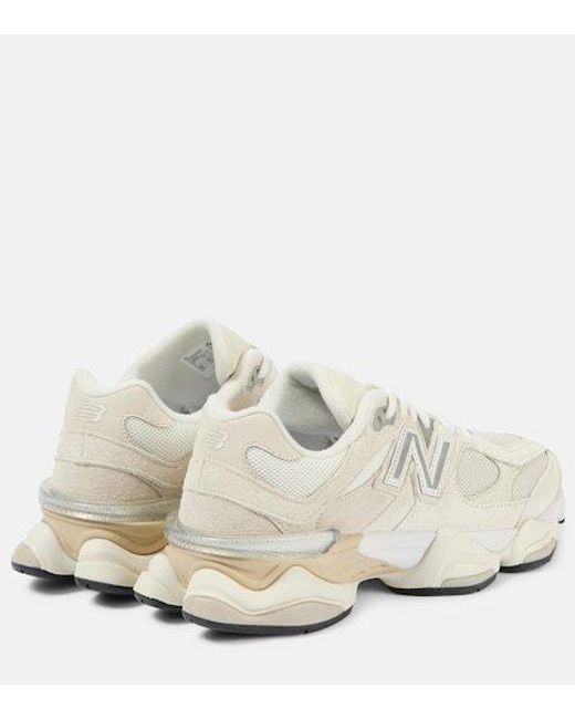 New Balance White 9060 Suede-Trimmed Sneakers
