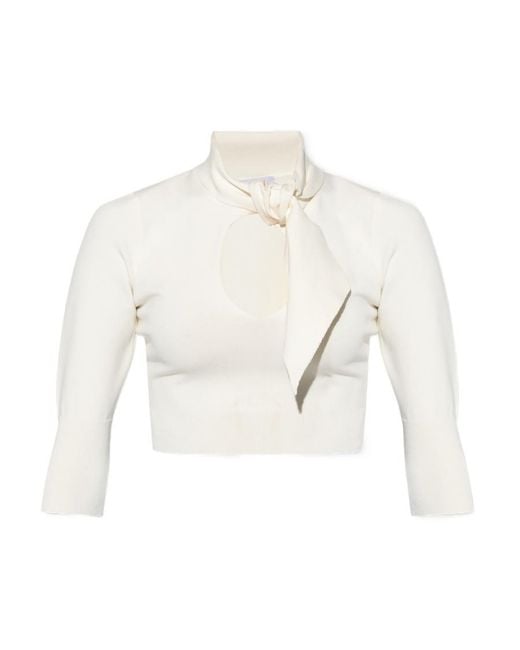 The Attico White The Pussybow Ribbed Cropped Top