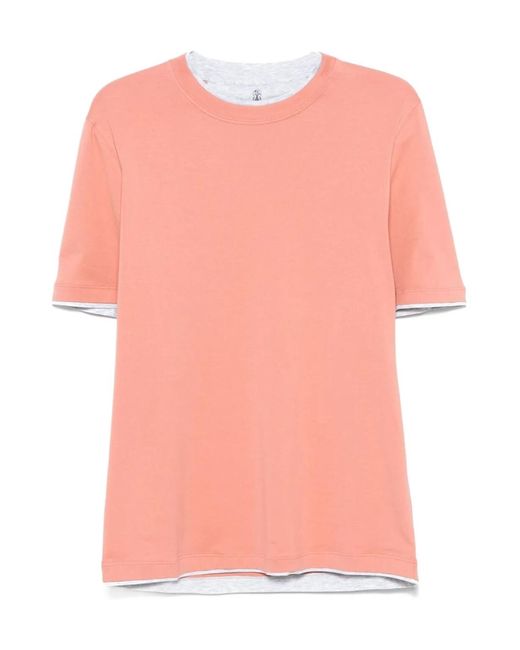 Brunello Cucinelli Pink Layered-Effect Crewneck T-Shirt for men