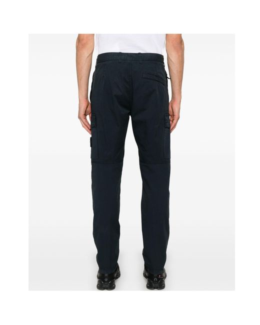 Stone Island Blue Compass Patch Cargo Trousers for men