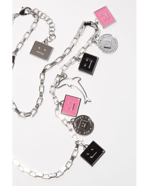 Acne White Face-Plaque Cable-Link Necklace for men