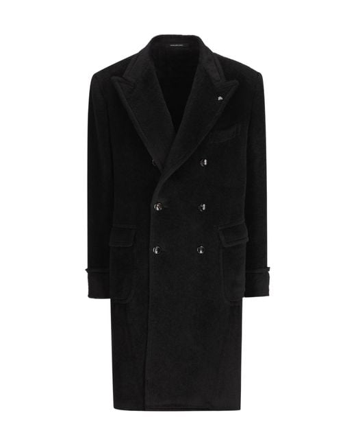 Tagliatore Black Double-Breasted Peaked-Lapel Coat for men