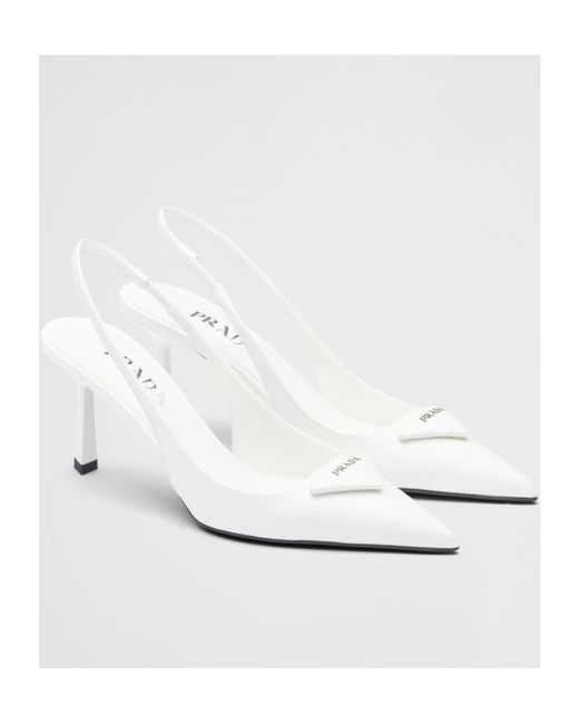 Prada White Pointed-Toe Slingback Pumps
