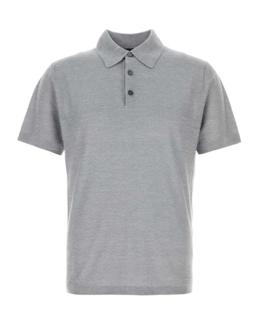 Brioni Gray Mixed Stitch Short-Sleeve Polo Shirt for men
