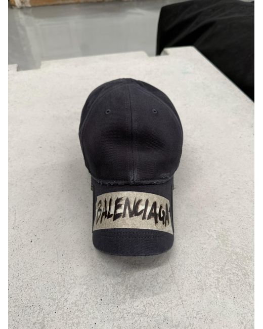 Balenciaga Black Masking Tape Distressed Baseball Cap for men