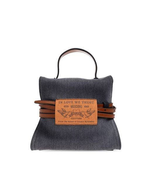 Moschino Blue Tie Me Belted Mini Top Handle Bag