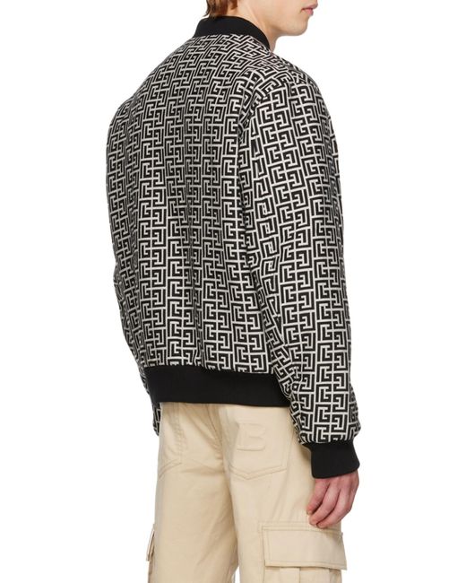 Balmain Black Logo Monogram Reversible Bomber Jacket for men