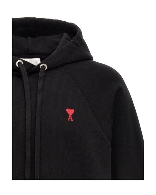 AMI Black Ami De Coeur Drawstring Hoodie for men