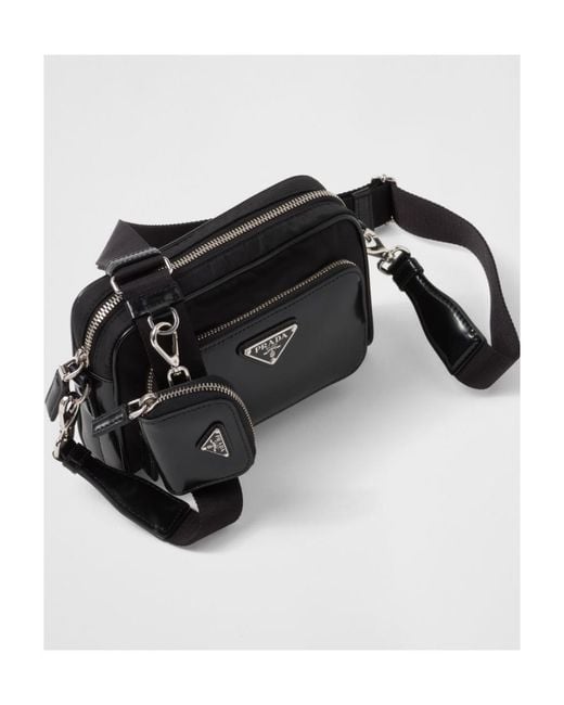 Prada Black Triangle-Logo Zipped Crossbody Bag for men