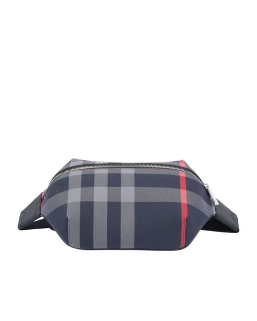 Burberry Blue Check Pattern Zipped Belt Bag for men