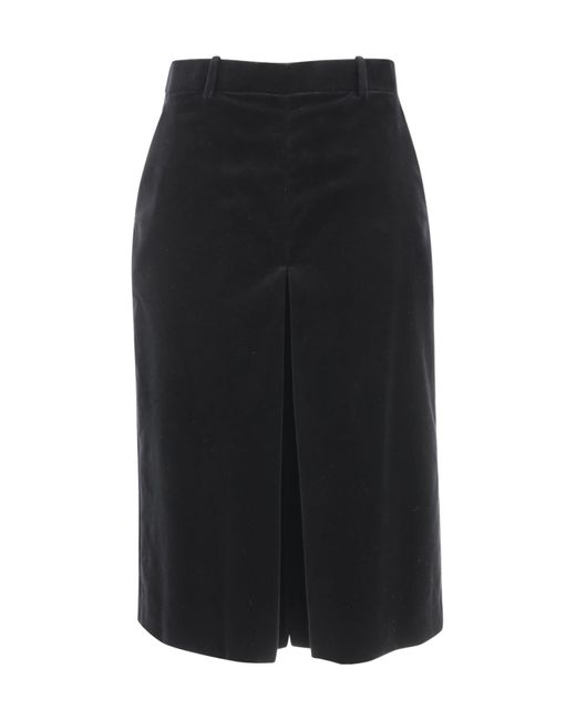 Saint Laurent Black Velvet-Pleated Midi Skirt