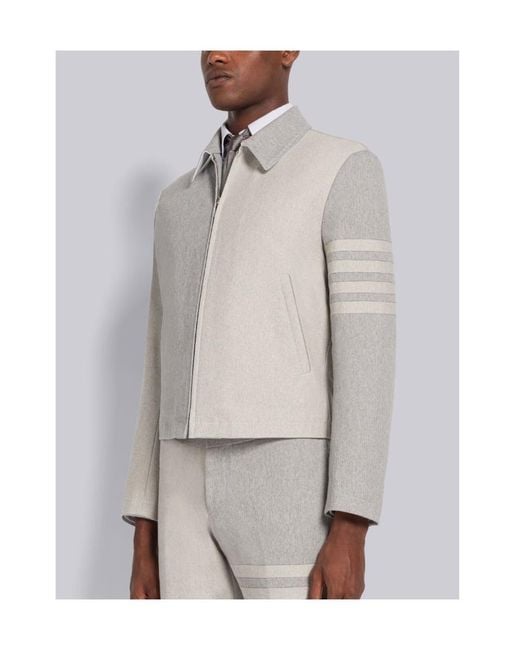 Thom Browne White 4-Bar Stripe Detailed Zipped Jacket for men