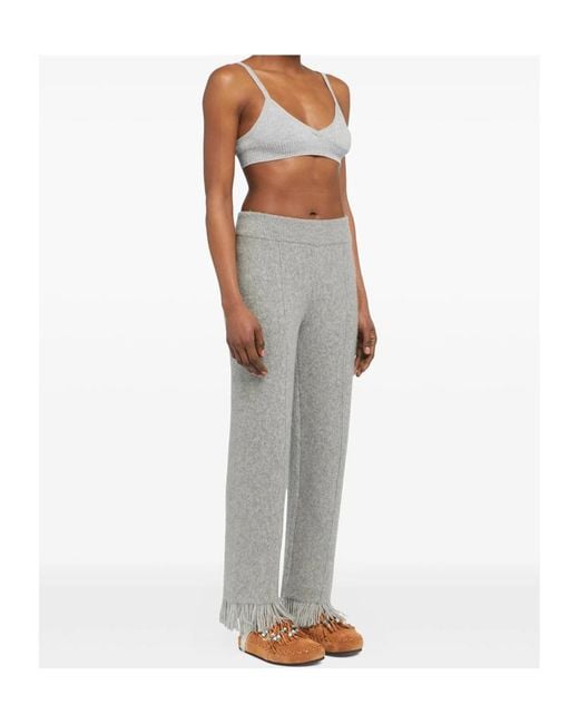 Alanui Gray Finest Fringed-Hem Trousers