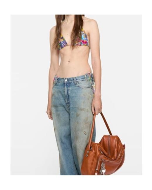 Acne White Graphic-Print Bikini