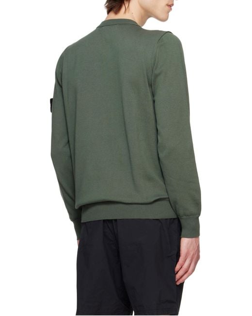 Stone Island Green Compass Patch Crewneck Jumper for men