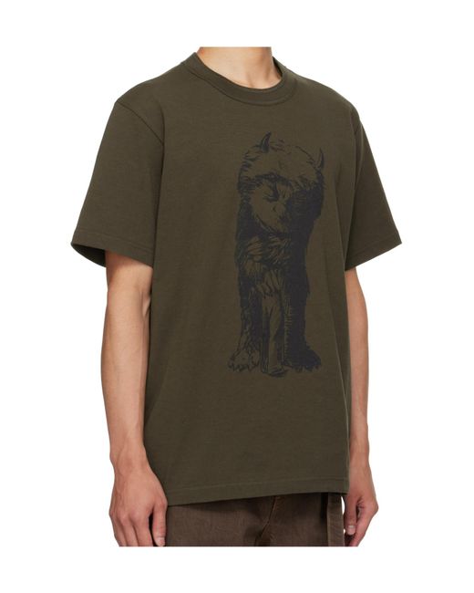 Sacai Green Crew Neck Short Sleeve T-Shirt for men