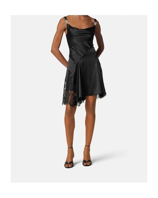 Versace Black Lace-Trim Satin Mini Dress