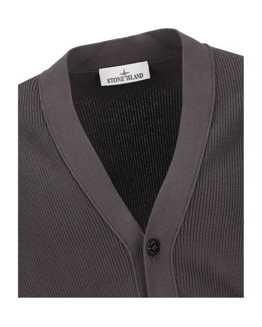 Stone Island Black Long-Sleeved Knitted Cardigan for men