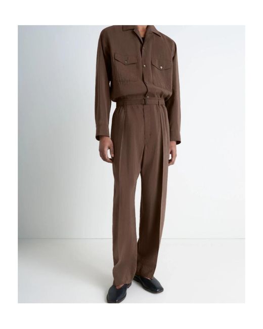 Lemaire Brown Belted Tapered Pants for men