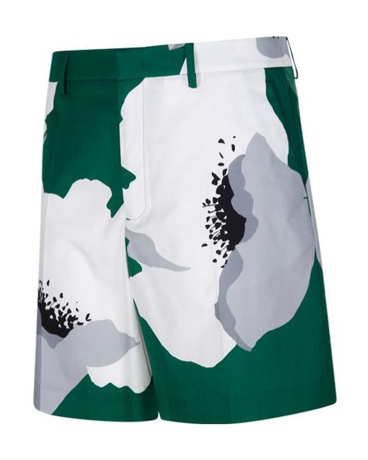 Valentino Green Flower Portrait-Print Poplin Bermuda Shorts for men
