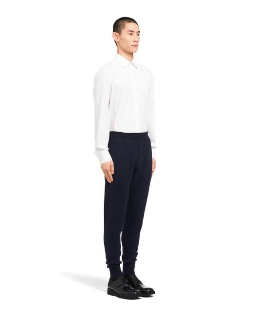 Prada Blue Logo Patch Knitted Track Pants for men