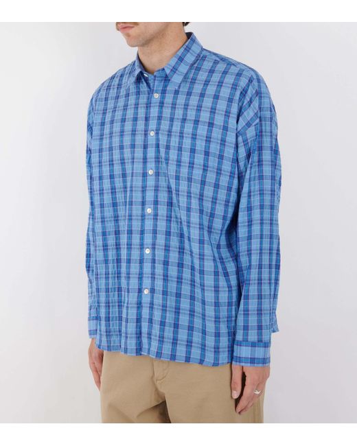 sunflower Blue Long-Sleeved Plaid Shirt for men