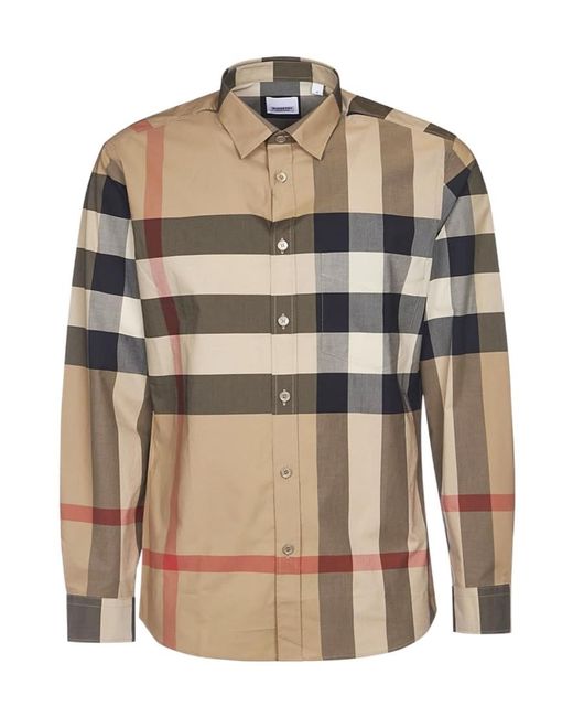 Burberry Brown Checked Button-Up Shirt for men