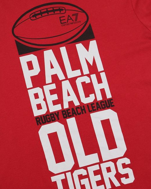 EA7 Red Letter Printed Round-Neck T-Shirt for men