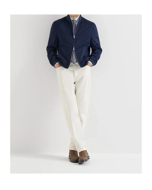 Brunello Cucinelli Blue Lightweight Cashmere Flannel Bomber Jacket for men