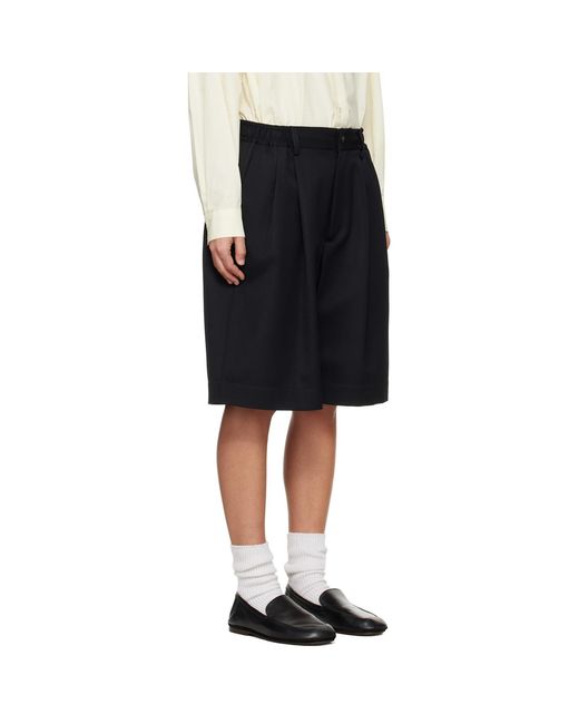 Ssstein Black Pleated Wide-Leg Shorts
