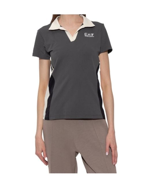EA7 Black Logo-Print Colourblock T-Shirt