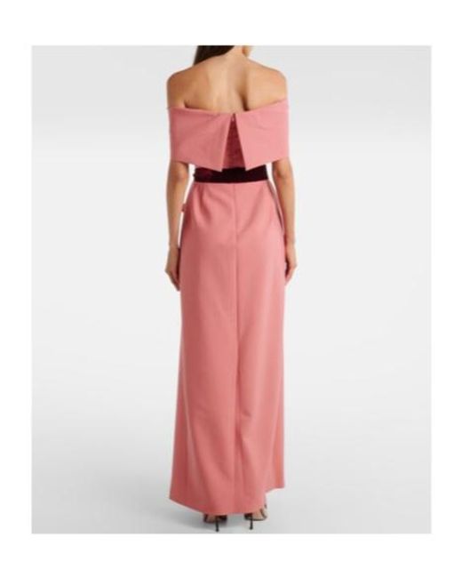 Oscar de la Renta Pink Off-Shoulder Wool-Blend Gown