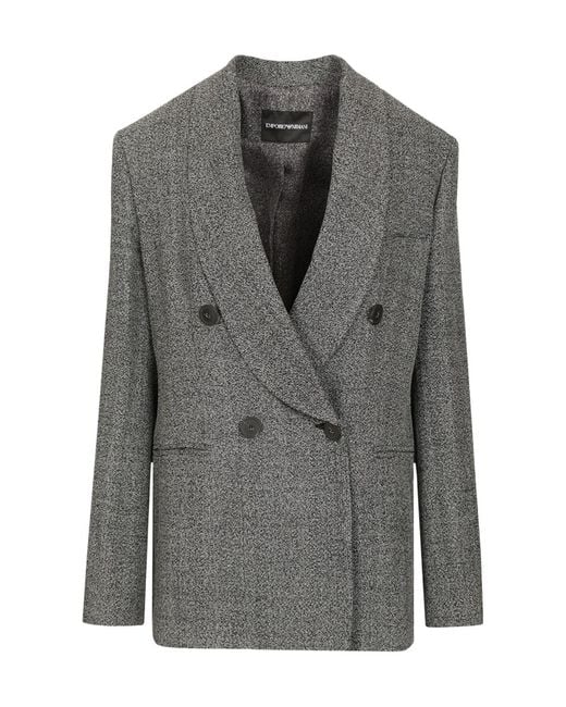 Emporio Armani Gray Double-Breasted Blazer