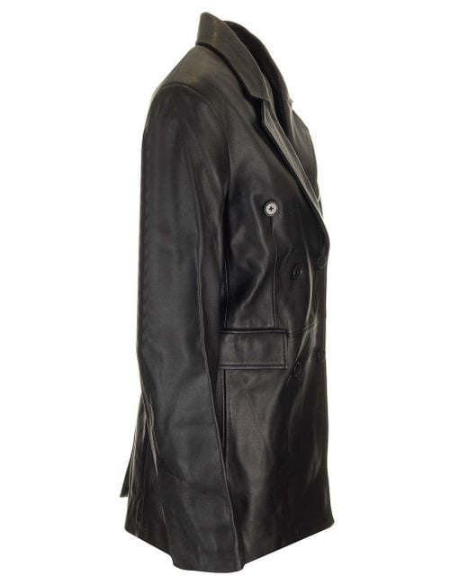 Loulou de Saison Black Benetra Double Breasted Leather Jacket