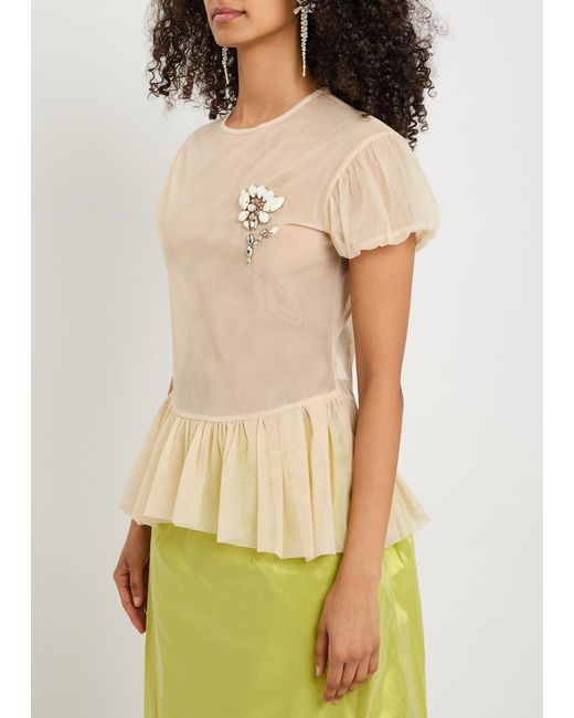 Simone Rocha Natural Ballet Embellished Sheer Chiffon Blouse