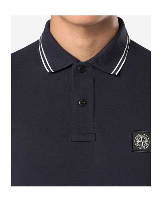 Stone Island Blue Slim Fit Long Sleeved Polo Shirt for men