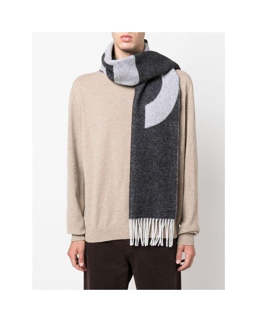 A.P.C. White Logo Detailed Fringed Scarf for men