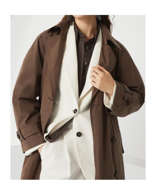 Brunello Cucinelli Brown Double-Breasted Belted Trench Coat