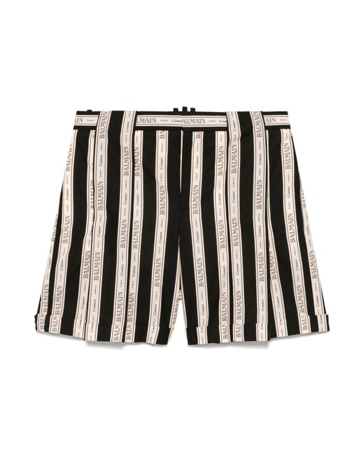 Balmain Black Jacquard Pleated Shorts for men