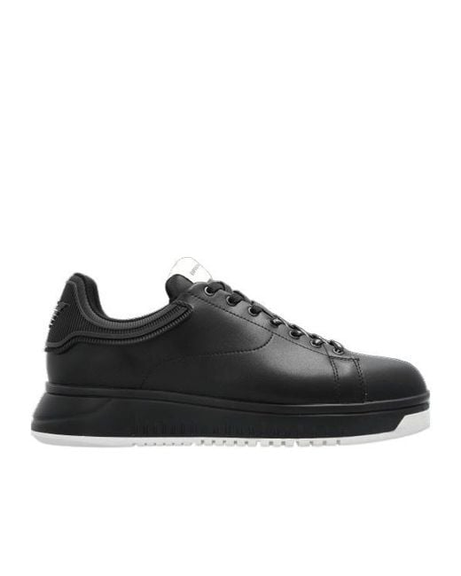 Emporio Armani Black Round Toe Lace-Up Sneakers for men