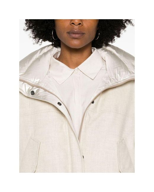 Brunello Cucinelli White Iridescent-Effect Zipped Down Jacket