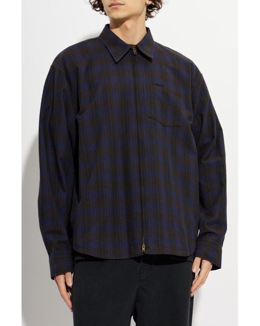 Vetements Blue Checked Zip-Front Shirt for men