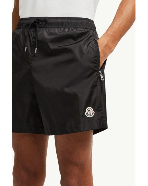 Moncler Black Logo Patch Drawstring Swim Shorts for men