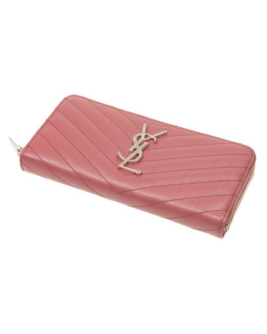 Saint Laurent Pink Monogram Zipper Wallet