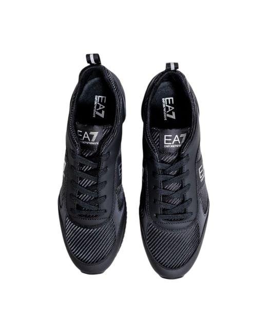 EA7 Black Logo Printed Low-Top Sneakers for men