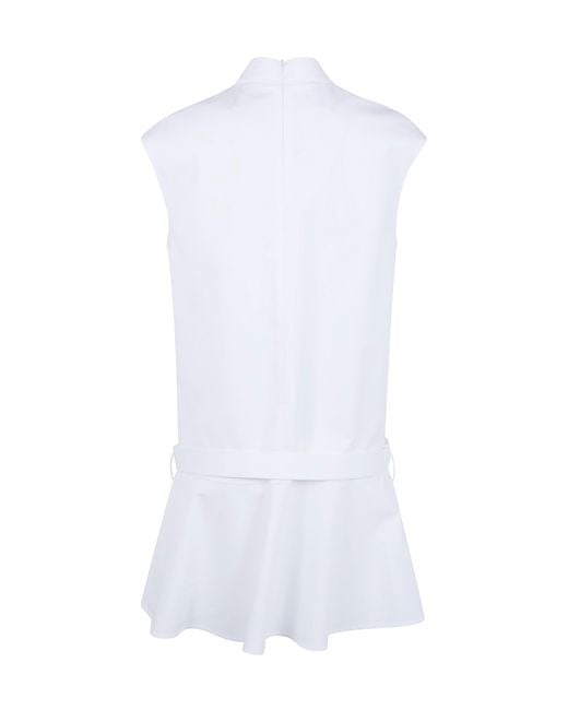 Semicouture White Belted Sleeveless Dress
